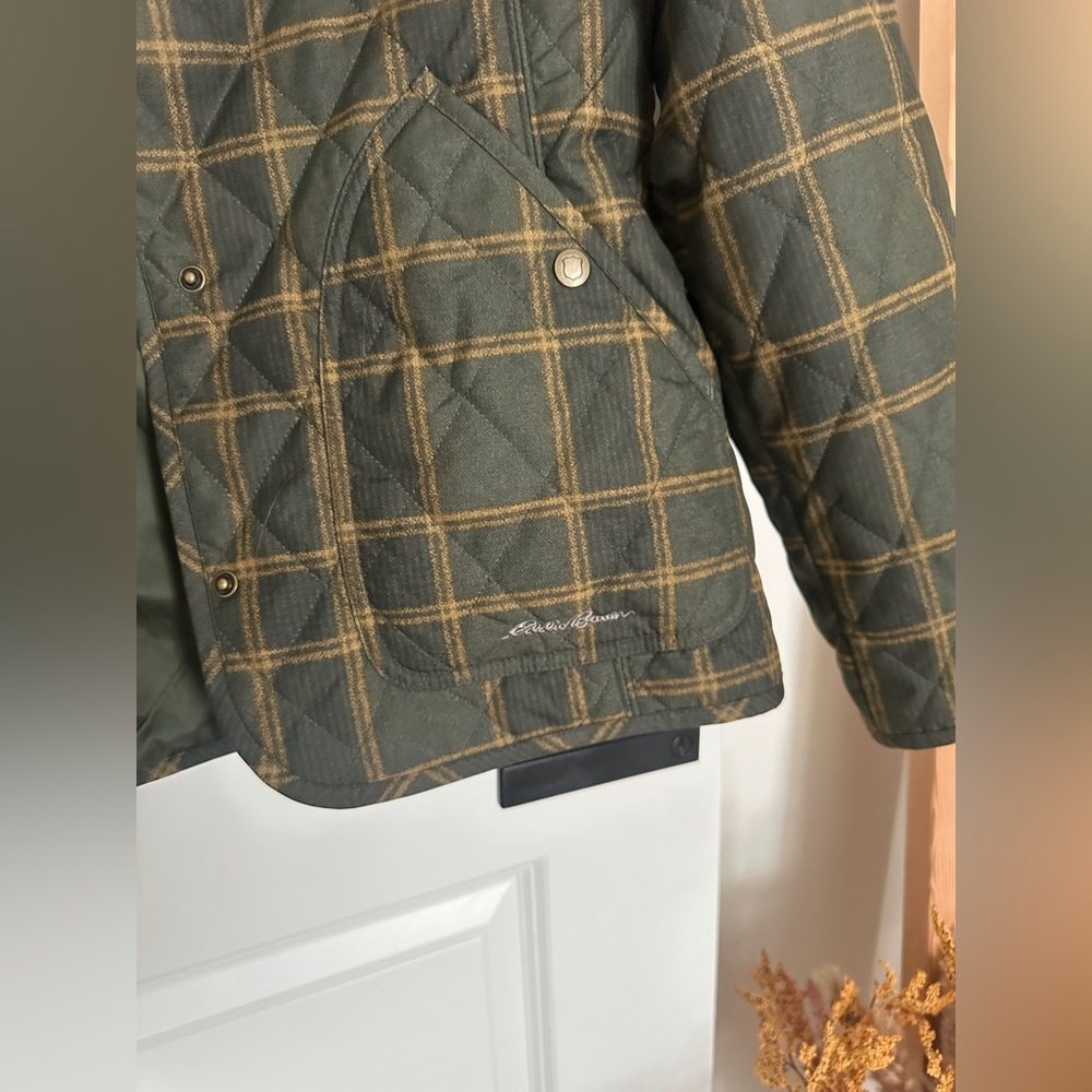 🟩 Eddie Bauer Sportshop Quilted Jacket – Olive Plaid (Women’s Tall L) - Picture 4 of 7